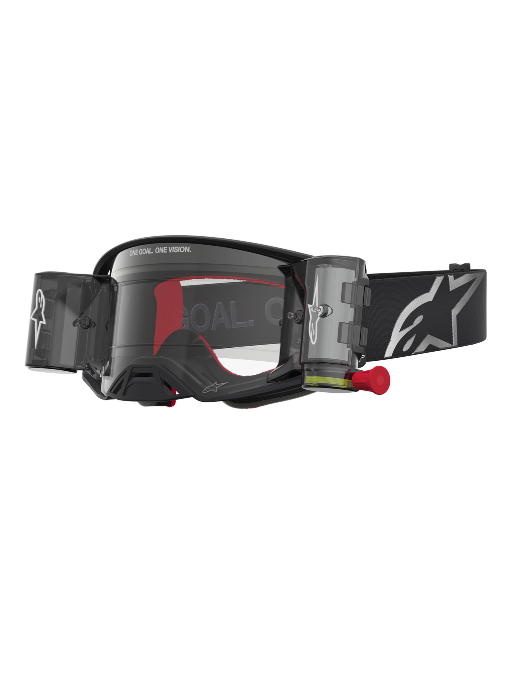Alpinestars Supertech Firma Schutzbrille Roll-Off, Motocross-Brille, Schwarz und Silber, klare Scheibe, Roll-Off-System.