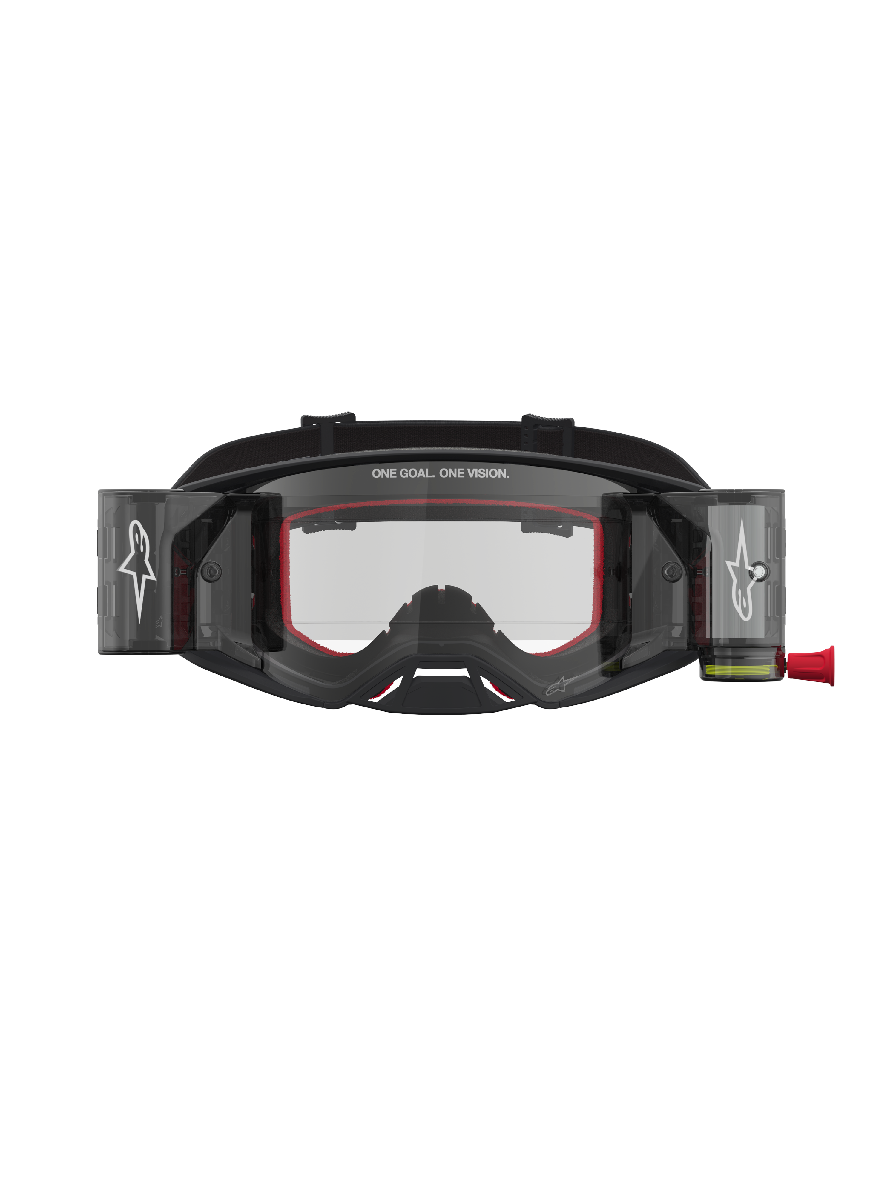 Alpinestars Supertech Firma Schutzbrille Roll-Off, Motocross-Brille in Schwarz und Silber mit roten Details und Roll-Off-System