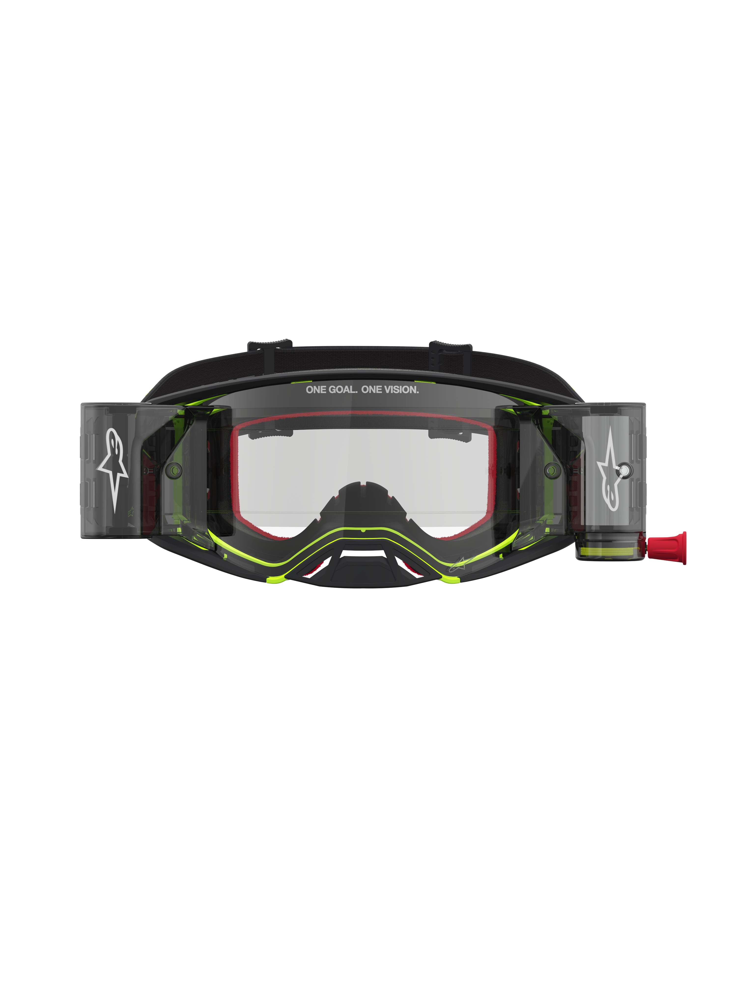 Alpinestars Supertech Firma Roll-Off Schutzbrille in Schwarz und Gelb Fluo für Motocross mit klarer Linse.