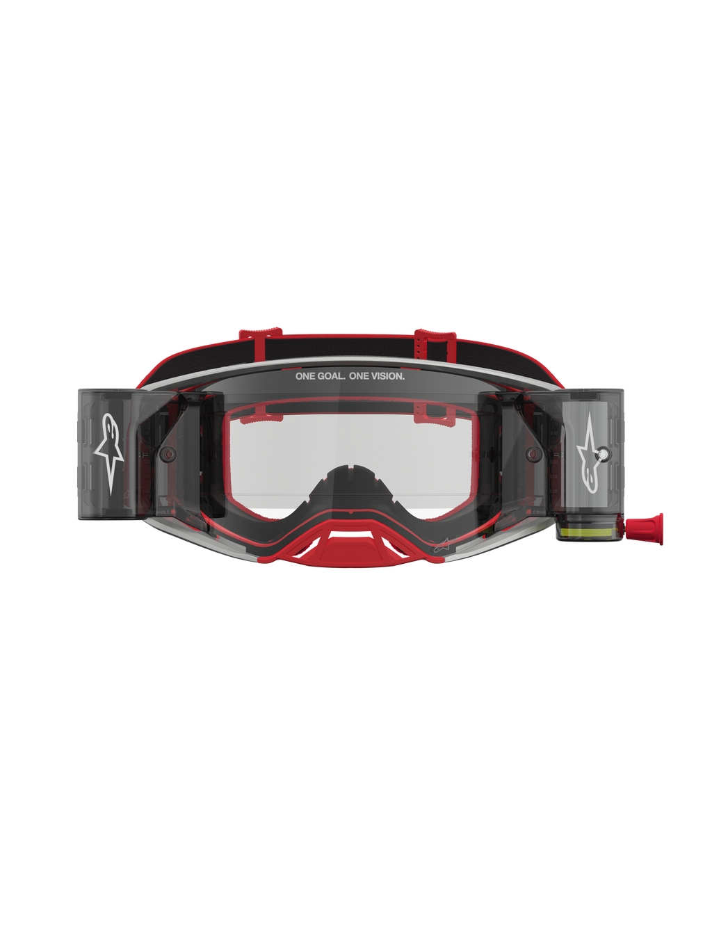 Alpinestars Supertech Firma Schutzbrille Roll-Off, Motocross-Schutzbrille in Rot und Silber, klare Scheibe, Roll-Off-System.
