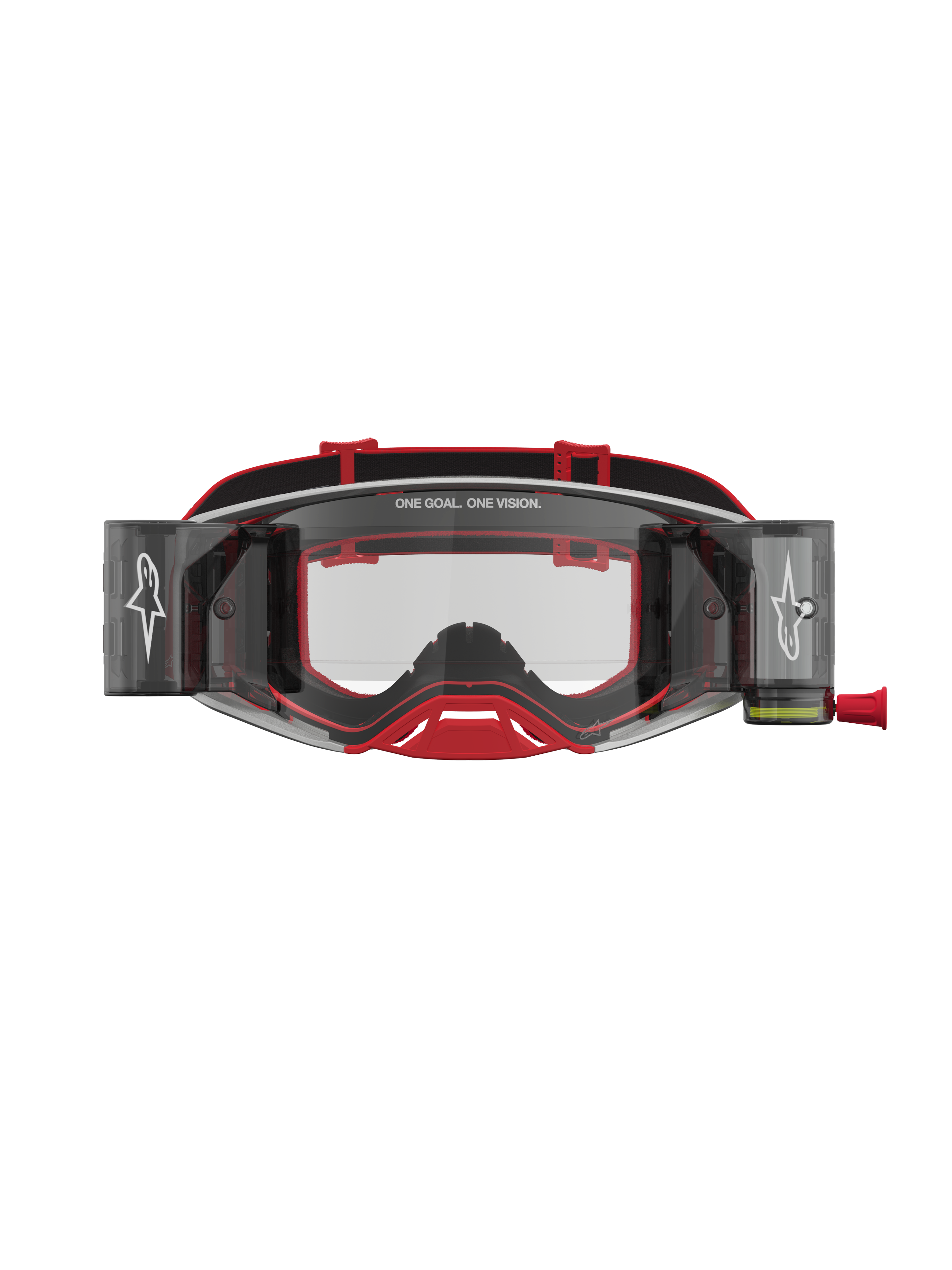 Alpinestars Supertech Firma Schutzbrille Roll-Off, Motocross-Schutzbrille in Rot und Silber, klare Scheibe, Roll-Off-System.