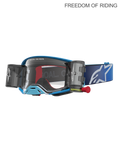 Alpinestars Supertech Firma Roll-Off Schutzbrille, Motocross- und Offroad-Rennsportbrille, Blau und Silber, Unisex, mit integrierten Roll-Off-Kartuschen für klare Sicht, hochklare Polycarbonat-Scheibe und breites blaues verstellbares Brillenband mit weißem Logo. Entwickelt für Supercross und erstklassige Motocross-Leistung.