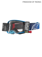 Alpinestars Supertech Firma Roll-Off Schutzbrille, Motocross- und Offroad-Rennsportbrille, Blau und Silber, Unisex, mit integrierten Roll-Off-Kartuschen für klare Sicht, hochklare Polycarbonat-Scheibe und breites blaues verstellbares Brillenband mit weißem Logo. Entwickelt für Supercross und erstklassige Motocross-Leistung.