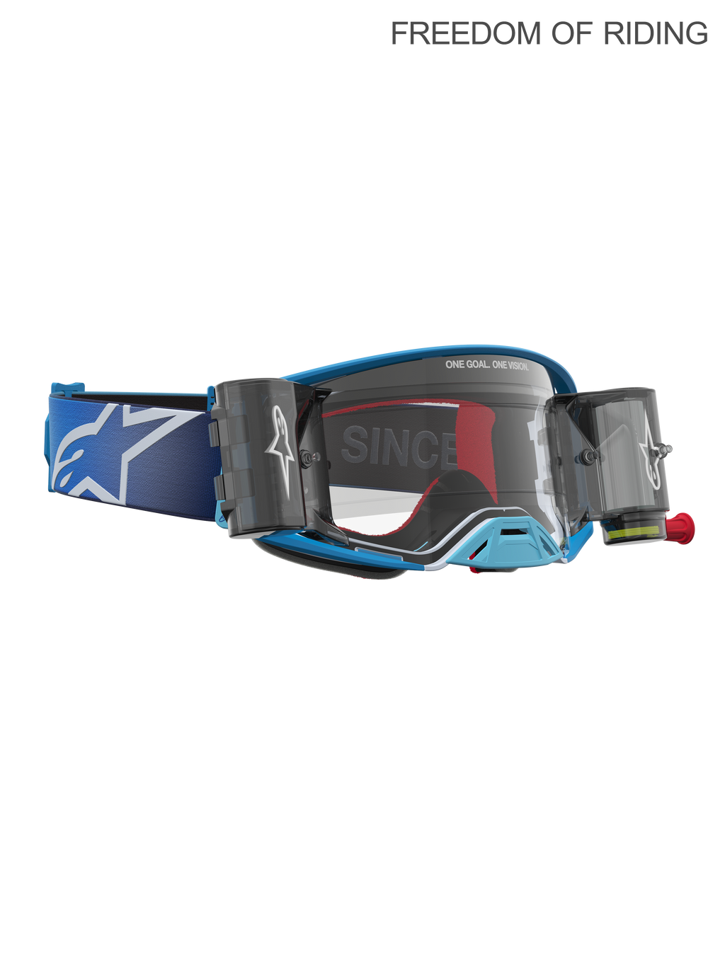 Alpinestars Supertech Firma Roll-Off Schutzbrille, Motocross- und Offroad-Rennsportbrille, Unisex, Blau und Silber mit klarer Scheibe, integrierte Roll-Off-Kartuschen für klare Sicht bei Schlamm und Staub.