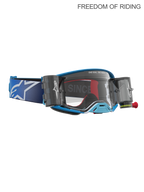 Alpinestars Supertech Firma Roll-Off Schutzbrille, Motocross- und Offroad-Rennsportbrille, Unisex, Blau und Silber mit klarer Scheibe, integrierte Roll-Off-Kartuschen für klare Sicht bei Schlamm und Staub.