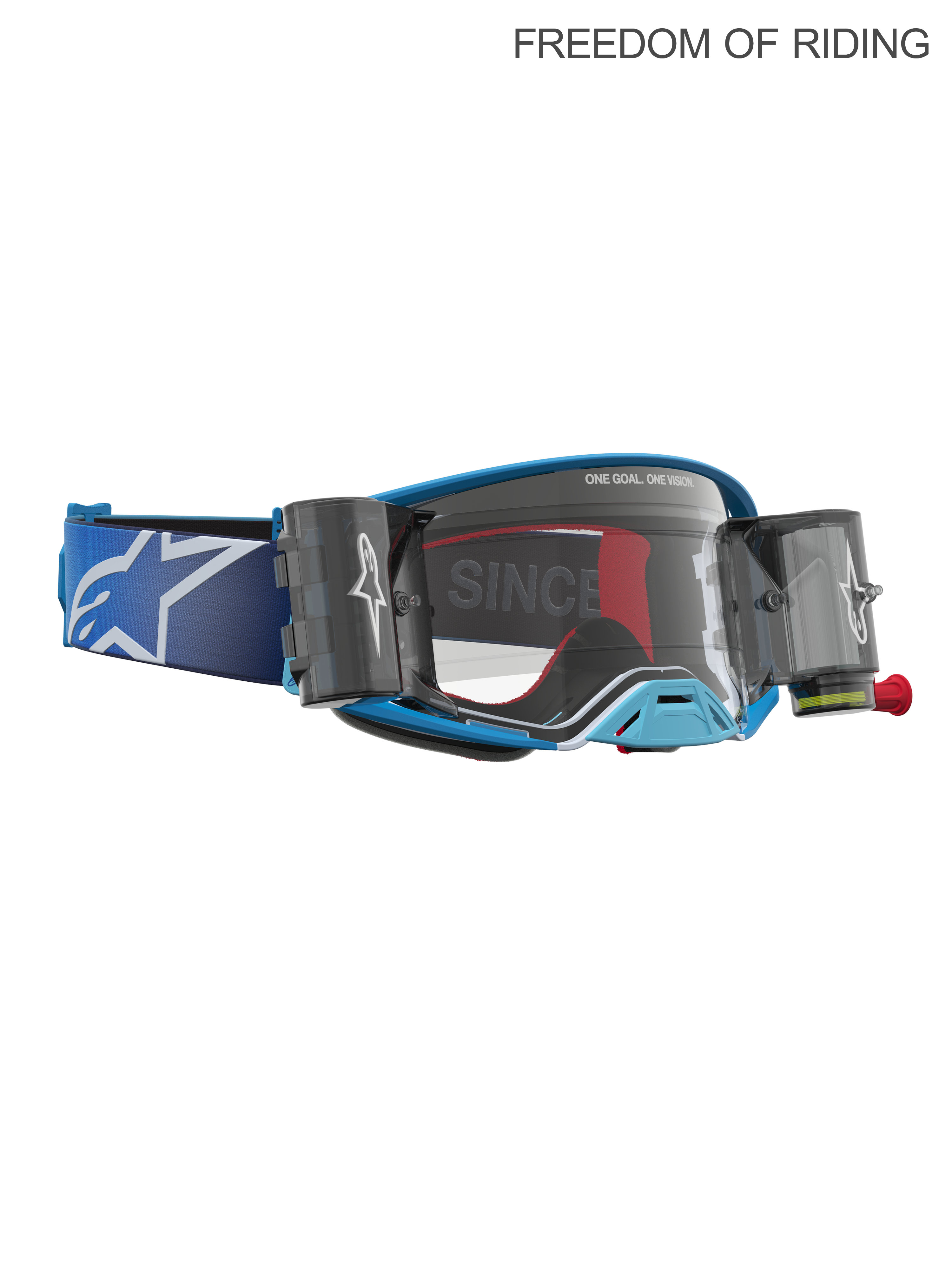 Alpinestars Supertech Firma Roll-Off Schutzbrille, Motocross- und Offroad-Rennsportbrille, Unisex, Blau und Silber mit klarer Scheibe, integrierte Roll-Off-Kartuschen für klare Sicht bei Schlamm und Staub.