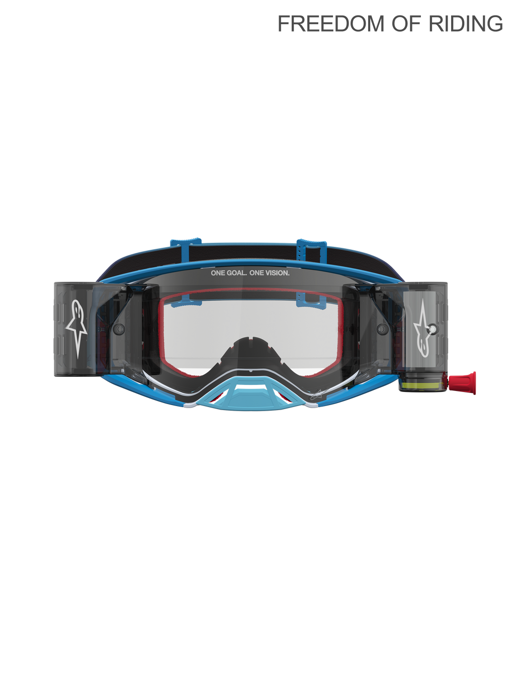 Alpinestars Supertech Firma Roll-Off Schutzbrille, professionelle Motocross- und Offroad-Rennsportbrille, Blau und Silber, mit integriertem Roll-Off-System für klare Sicht, hochauflösender Polycarbonat-Scheibe und Feuchtigkeitsmanagement-Rahmen für Supercross- und Enduro-Fahrten.