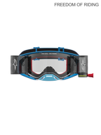Alpinestars Supertech Firma Roll-Off Schutzbrille, professionelle Motocross- und Offroad-Rennsportbrille, Blau und Silber, mit integriertem Roll-Off-System für klare Sicht, hochauflösender Polycarbonat-Scheibe und Feuchtigkeitsmanagement-Rahmen für Supercross- und Enduro-Fahrten.