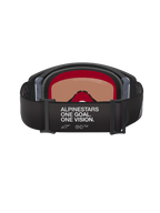 Alpinestars Supertech Corp Goggles Absolute Vision, Motocross-Brille, Schwarz und Grau, Rückansicht mit schwarzem, verstellbarem Band mit weißem „ALPINESTARS ONE GOAL. ONE VISION.“ Schriftzug, warm getönte Scheibe und mehrlagiger Gesichtsschaum.