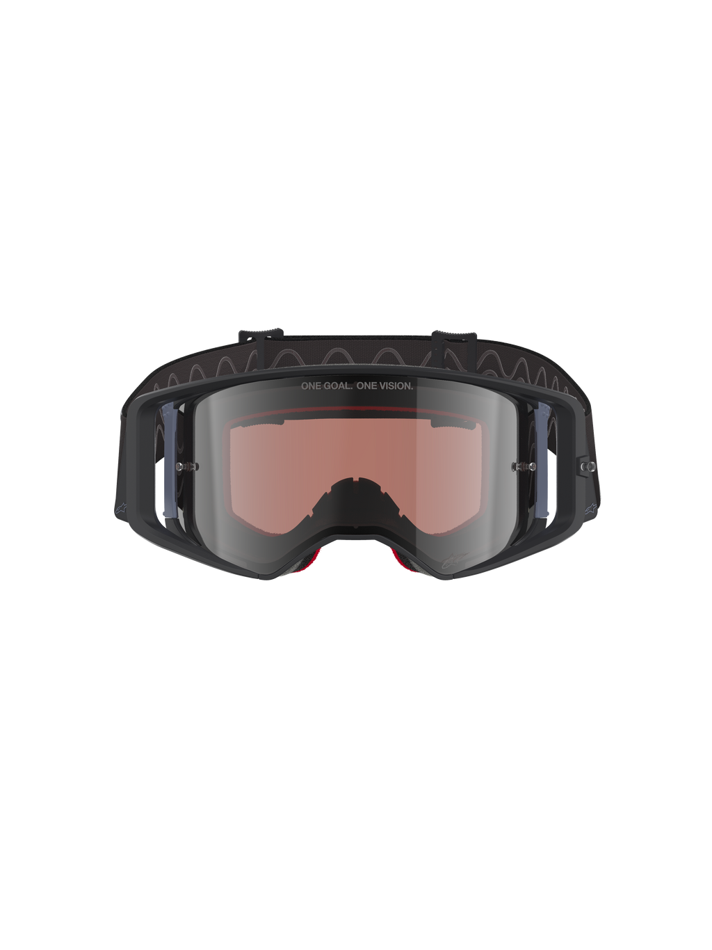 Alpinestars Supertech Corp Goggles Absolute Vision, Motocross-Brille, Schwarz Grau Mirror Silber, mit „ONE GOAL. ONE VISION.“ Schriftzug auf der Linse, Weitwinkel-Polycarbonat-Linse, Hochleistungs-Augenschutz für den Offroad-Rennsport