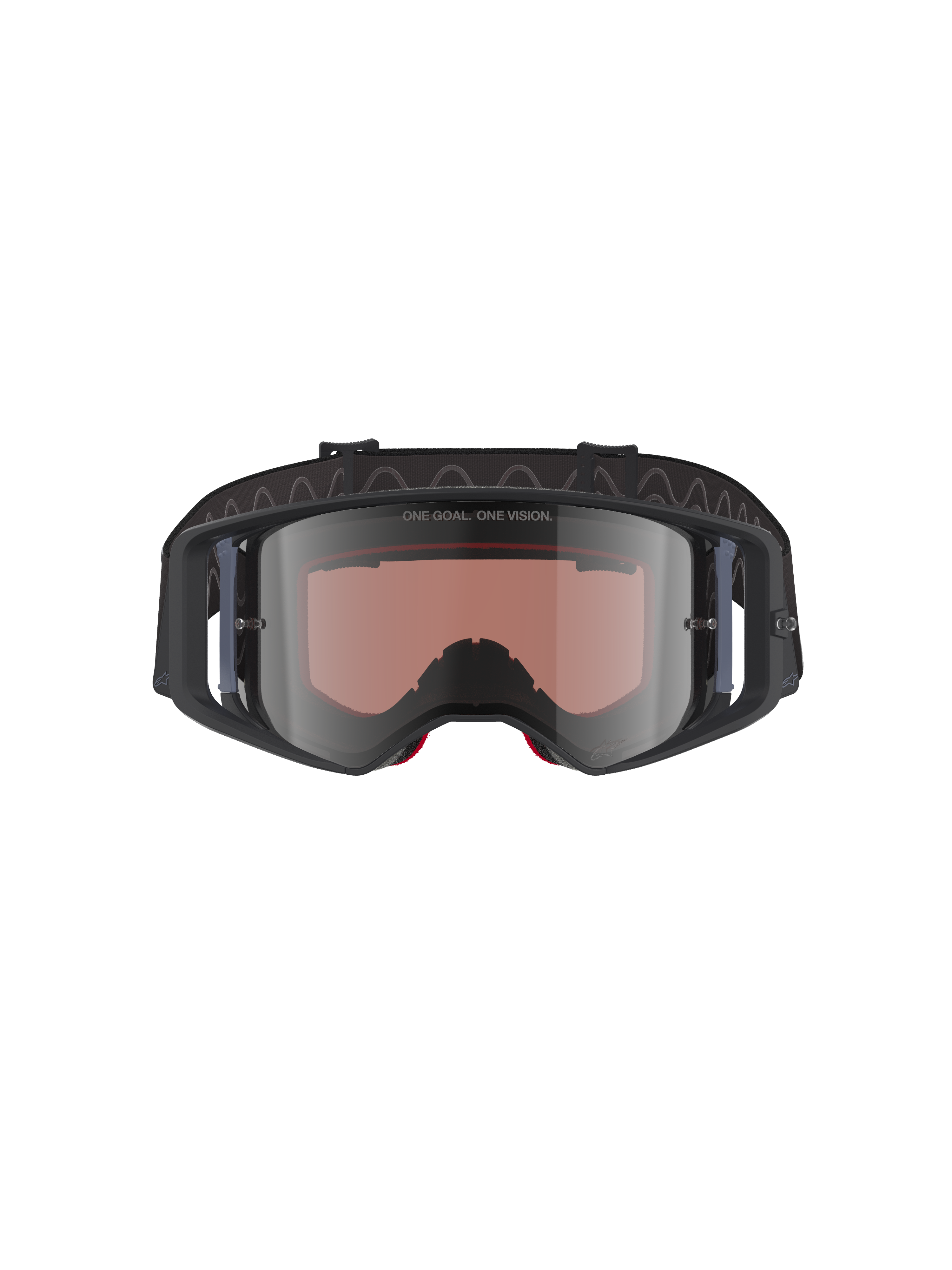 Alpinestars Supertech Corp Goggles Absolute Vision, Motocross-Brille, Schwarz Grau Mirror Silber, mit „ONE GOAL. ONE VISION.“ Schriftzug auf der Linse, Weitwinkel-Polycarbonat-Linse, Hochleistungs-Augenschutz für den Offroad-Rennsport