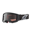 Alpinestars Supertech Corp Goggles Absolute Vision, Motocross-Brille, Schwarz und Grau mit silbern verspiegelter Linse, eckiger Rahmen, verstellbares schwarzes Band mit markantem weißen Stern-Logo, mehrschichtiger Gesichtsschaum für Offroad-Performance.