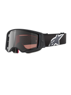 Alpinestars Supertech Corp Goggles Absolute Vision, Motocross-Brille, Schwarz und Grau mit silbern verspiegelter Linse, eckiger Rahmen, verstellbares schwarzes Band mit markantem weißen Stern-Logo, mehrschichtiger Gesichtsschaum für Offroad-Performance.