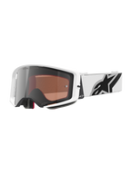 Alpinestars Supertech Corp Brille Absolute Vision, Motocross-Brille, weißer Rahmen mit silber verspiegelter Linse, breites weißes verstellbares Band mit großem schwarzem Alpinestars-Sternlogo, Hochleistungs-Schutzbrille für den Offroad-Rennsport