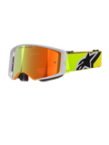 Alpinestars Supertech Corp Absolute Vision Brille, Motocross-Brille, Gelb Fluo und Grau, rot verspiegelte Linse mit 'One Goal. One Vision.' Schriftzug, fluoreszierend gelbes Band mit markantem schwarz-weißem Alpinestars-Logo, Hochleistungs-Offroad-Brille
