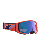 Alpinestars Supertech Vision Corp Goggles, Motocross Goggles, Hot Coral frame and Mirror Blue lens, featuring a purple and coral patterned strap with a dark blue star logo, championship-proven design for off-road racing