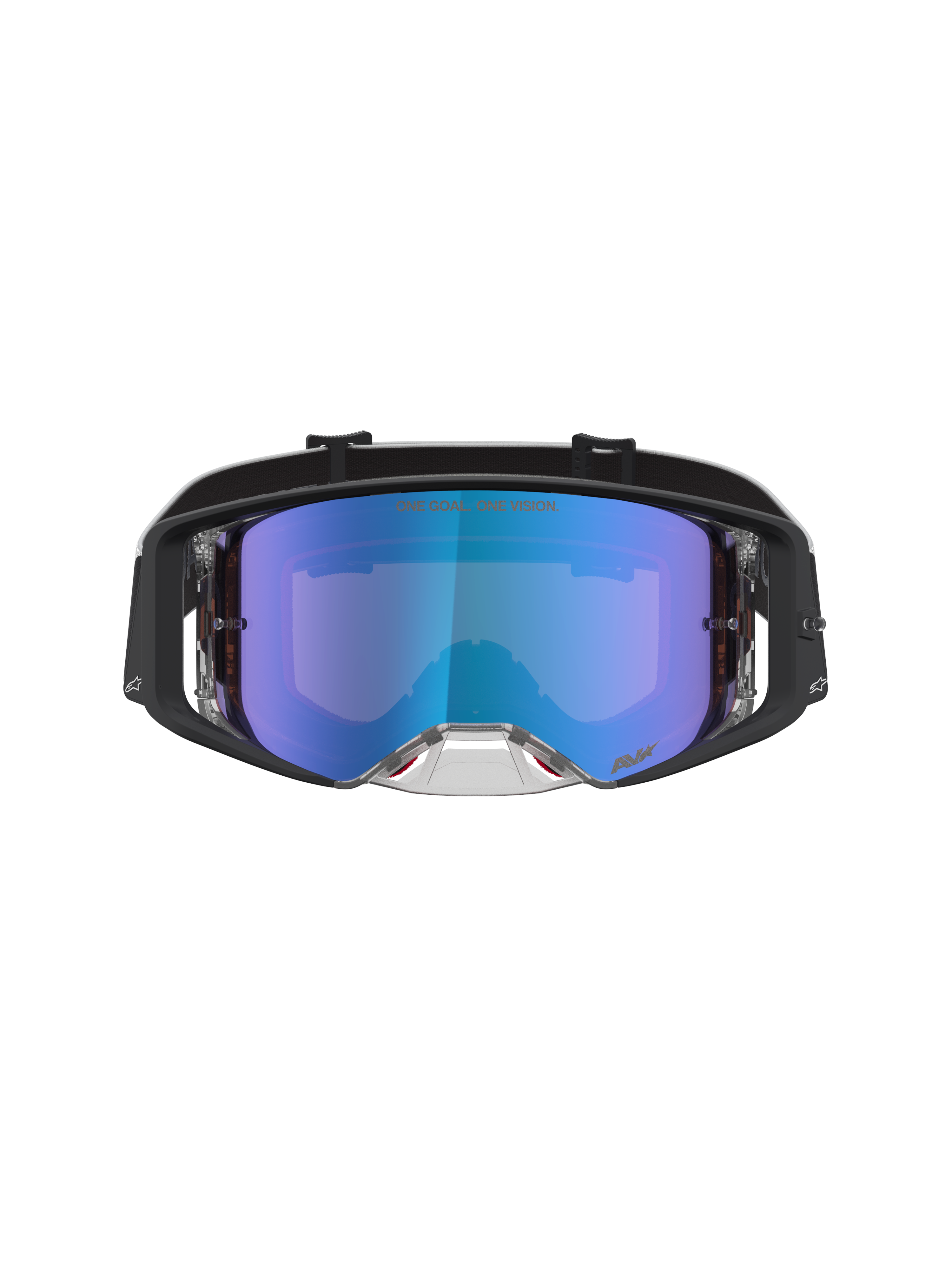 Alpinestars Supertech Atrox Schutzbrille, Motocross, Schwarz, Blau verspiegelte Anti-Beschlag-Scheibe aus Polycarbonat.