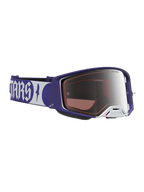 Alpinestars Supertech Atrox Schutzbrille für Motocross in Dunkelblau und Weiß mit silber verspiegelter Scheibe.
