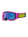 Alpinestars Vision 8 Vista Schutzbrille, Motocross-Brille, Neonpink und Neongelb mit blau verspiegelter Sichtscheibe, leuchtend pinker Rahmen, breites pinkes Brillenband mit auffälligem neongelbem Branding, Hochleistungs-Offroad-Schutzbrille