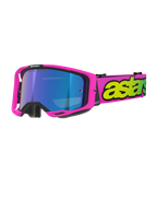 Alpinestars Vision 8 Vista Schutzbrille, Motocross-Brille, Neonpink und Neongelb mit blau verspiegelter Sichtscheibe, leuchtend pinker Rahmen, breites pinkes Brillenband mit auffälligem neongelbem Branding, Hochleistungs-Offroad-Schutzbrille
