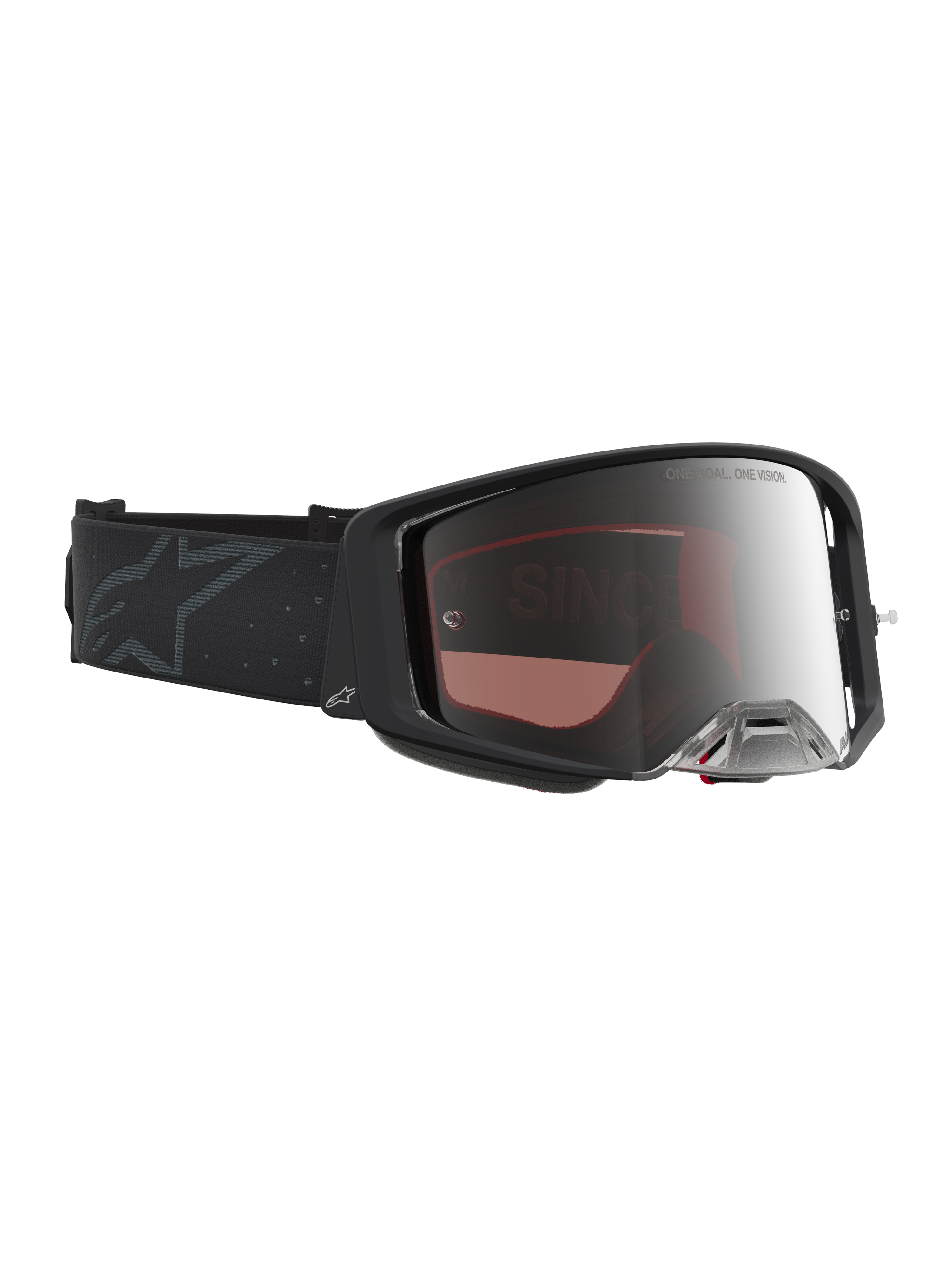 Alpinestars Supertech Schutzbrille Cloak, Premium-Motocross-Brille in Schwarz mit silberner Spiegelscheibe für Offroad.