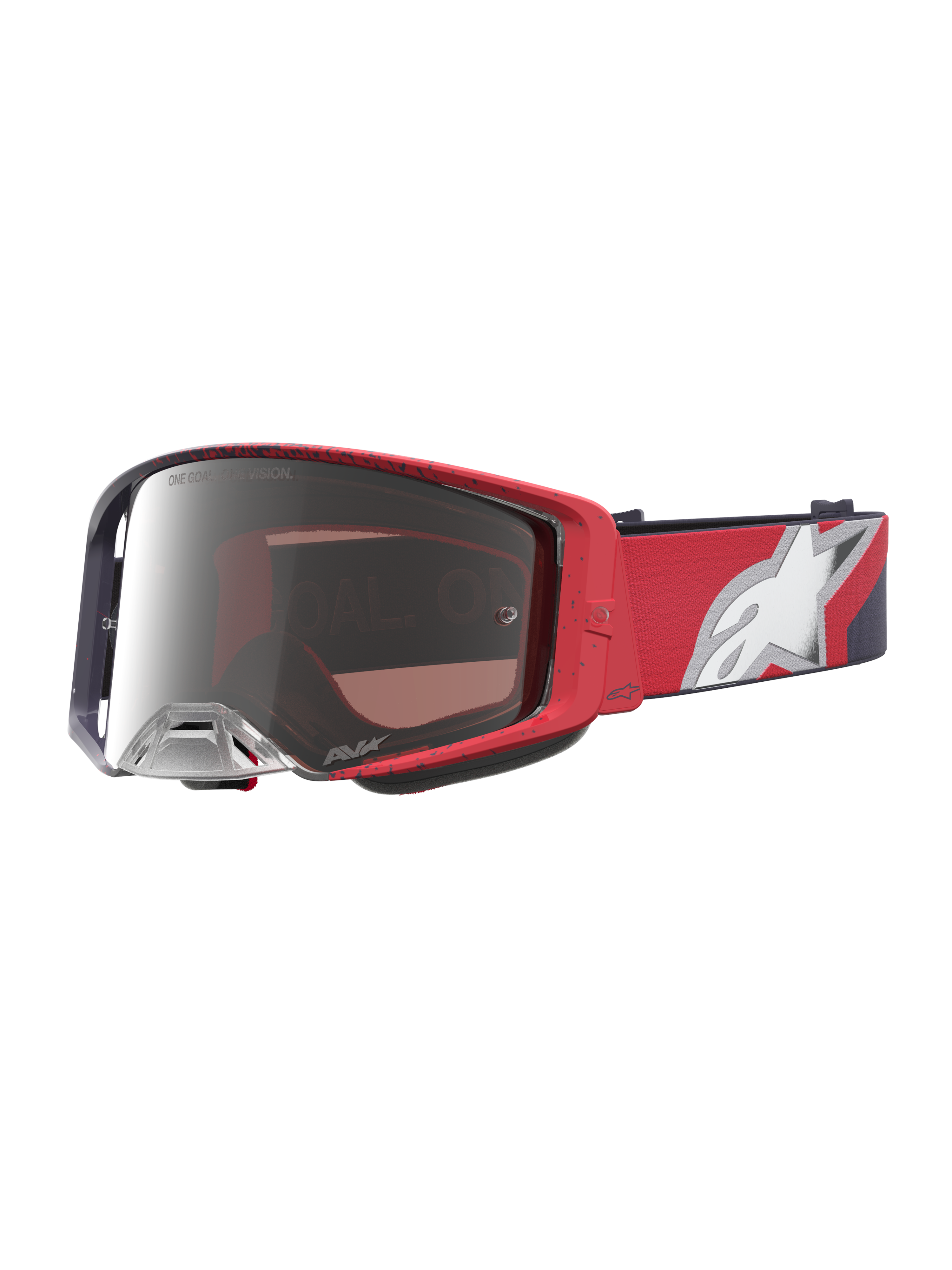 Alpinestars Supertech Hiten Schutzbrille, Motocross, Rot und Schwarz, verspiegelte silberne Scheibe für Offroad-Rennen.