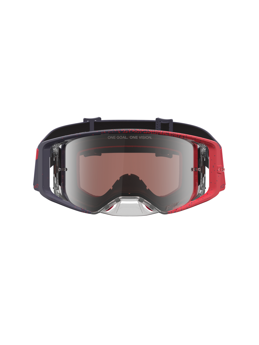 Alpinestars Supertech Hiten Schutzbrille, Motocross-Ausrüstung in Schwarz und Rot mit silberner Mirror-Scheibe.