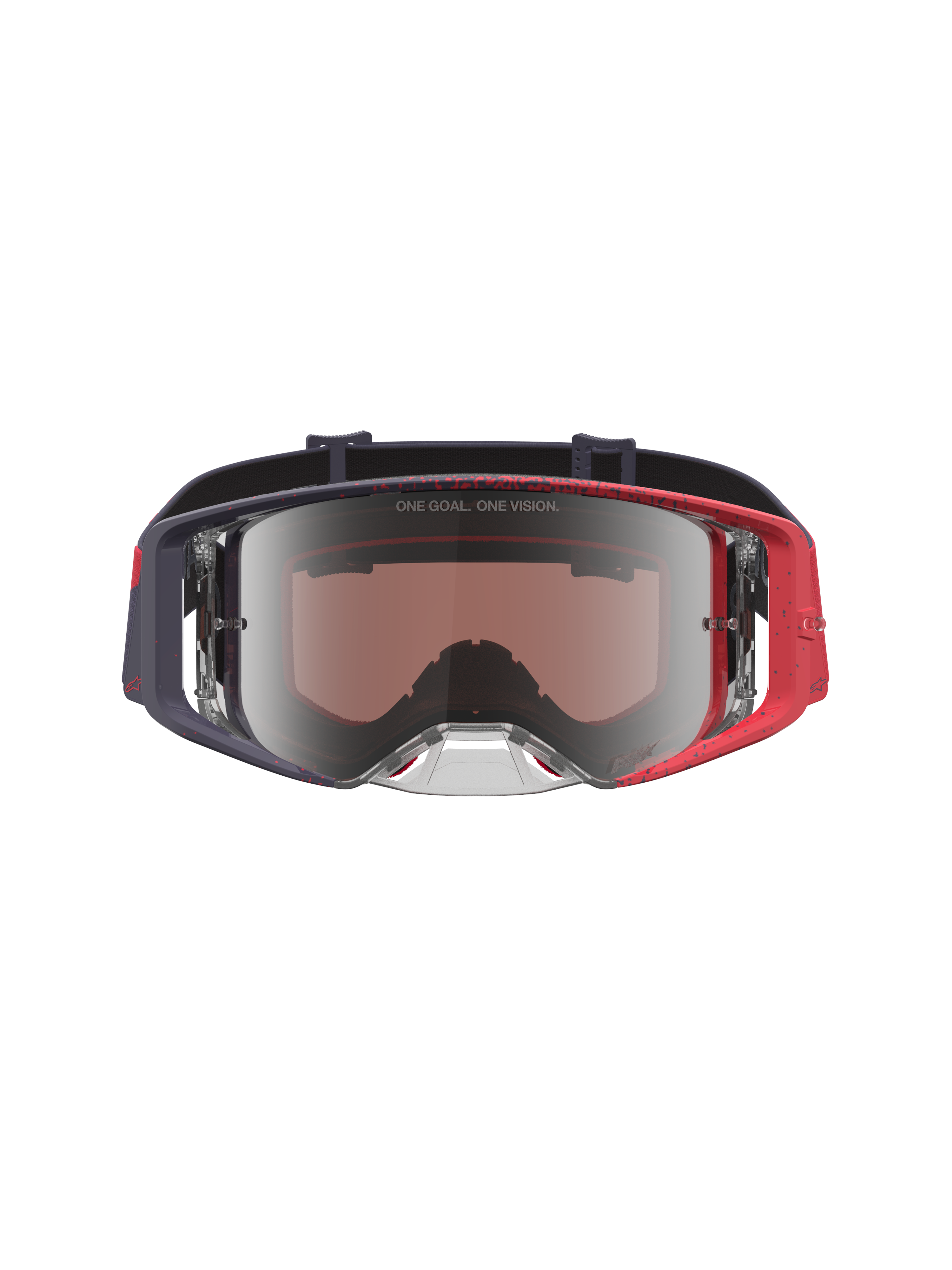 Alpinestars Supertech Hiten Schutzbrille, Motocross-Ausrüstung in Schwarz und Rot mit silberner Mirror-Scheibe.
