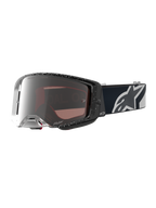 Alpinestars Supertech Hiten Schutzbrille, Motocross, Schwarz und Weiß, silber verspiegelte Scheibe, weites peripheres Sichtfeld.