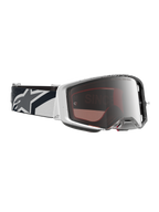 Alpinestars Supertech Hiten Schutzbrille, Motocross-Schutzbrille, Weiß und Schwarz, Mirror-Silber-Glas, elastischer Riemen mit Stern-Logo, professionelle Offroad-Ausrüstung.