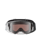 Alpinestars Supertech Hiten Motocross-Schutzbrille mit weiß-schwarz gesprenkeltem Rahmen und verspiegelter Silber-Linse.