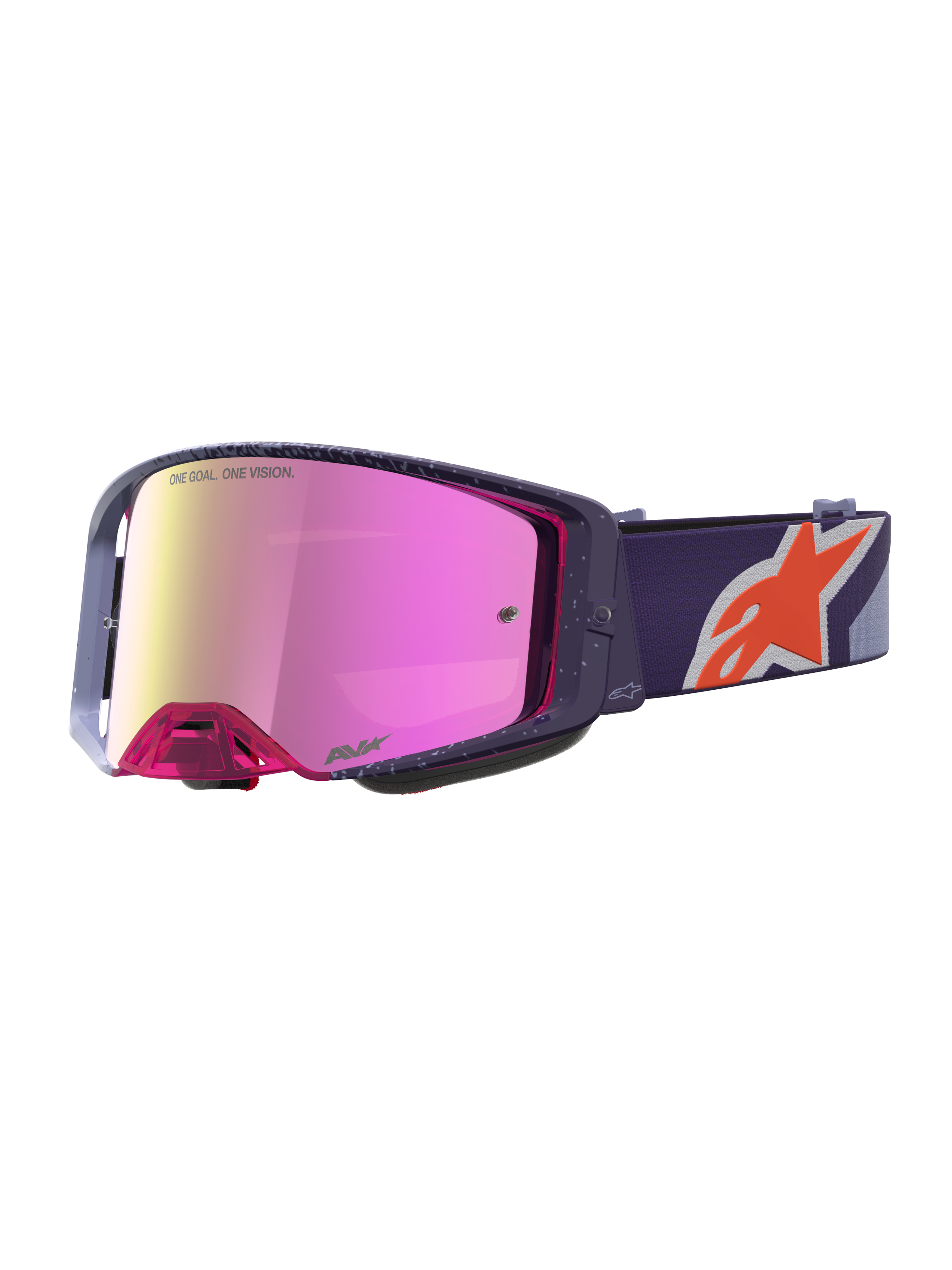 Alpinestars Supertech Hiten Schutzbrille, Lila Rahmen und Band, Rot verspiegelte Pink-Linse für Offroad-Rennen.