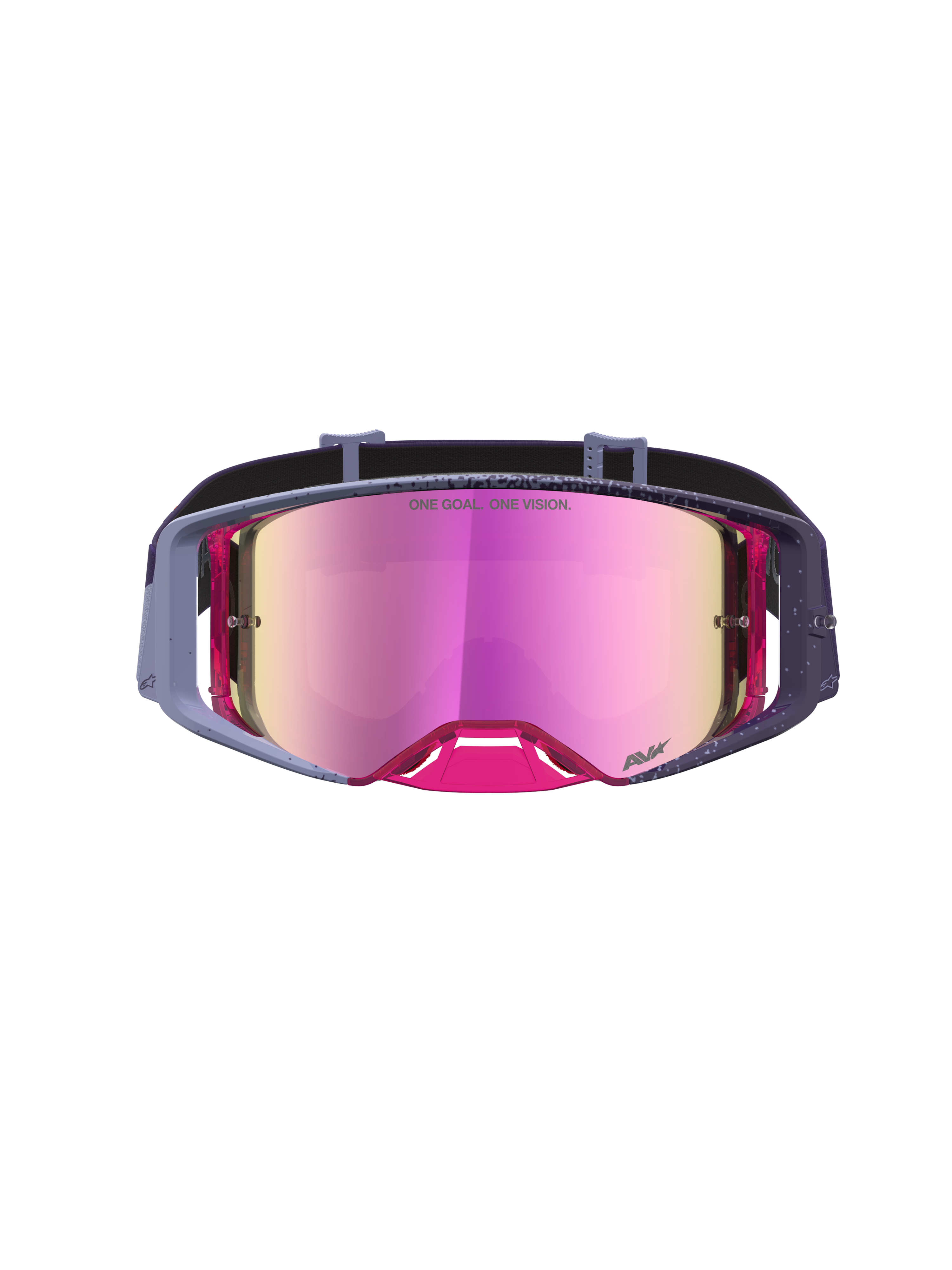 Alpinestars Supertech Hiten Schutzbrille, professionelle Motocross-Schutzbrille in Lila und Pink mit verspiegelter Sichtscheibe für den Offroad-Rennsport.
