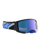Alpinestars Supertech Schutzbrille Hiten, Motocross-Schutzbrille in Schwarz und Blau, verspiegelte blaue Linse mit hoher Klarheit, verstellbares Band mit Alpinestars-Logo, Offroad-Ausrüstung