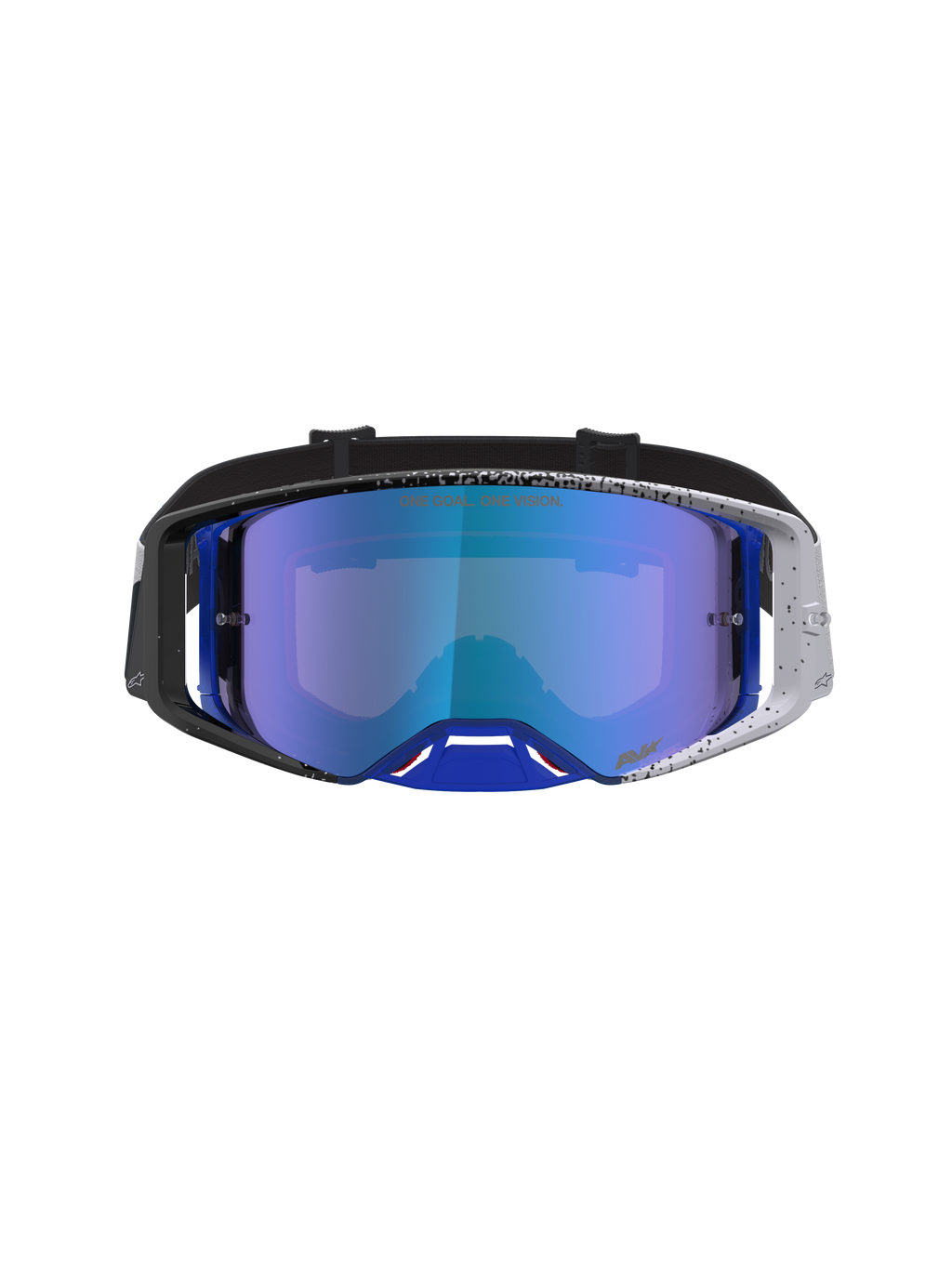 Alpinestars Supertech Hiten Motocross-Schutzbrille, blau verspiegelte Scheibe, Blau und Schwarz, gesprenkeltes Rahmen-Design