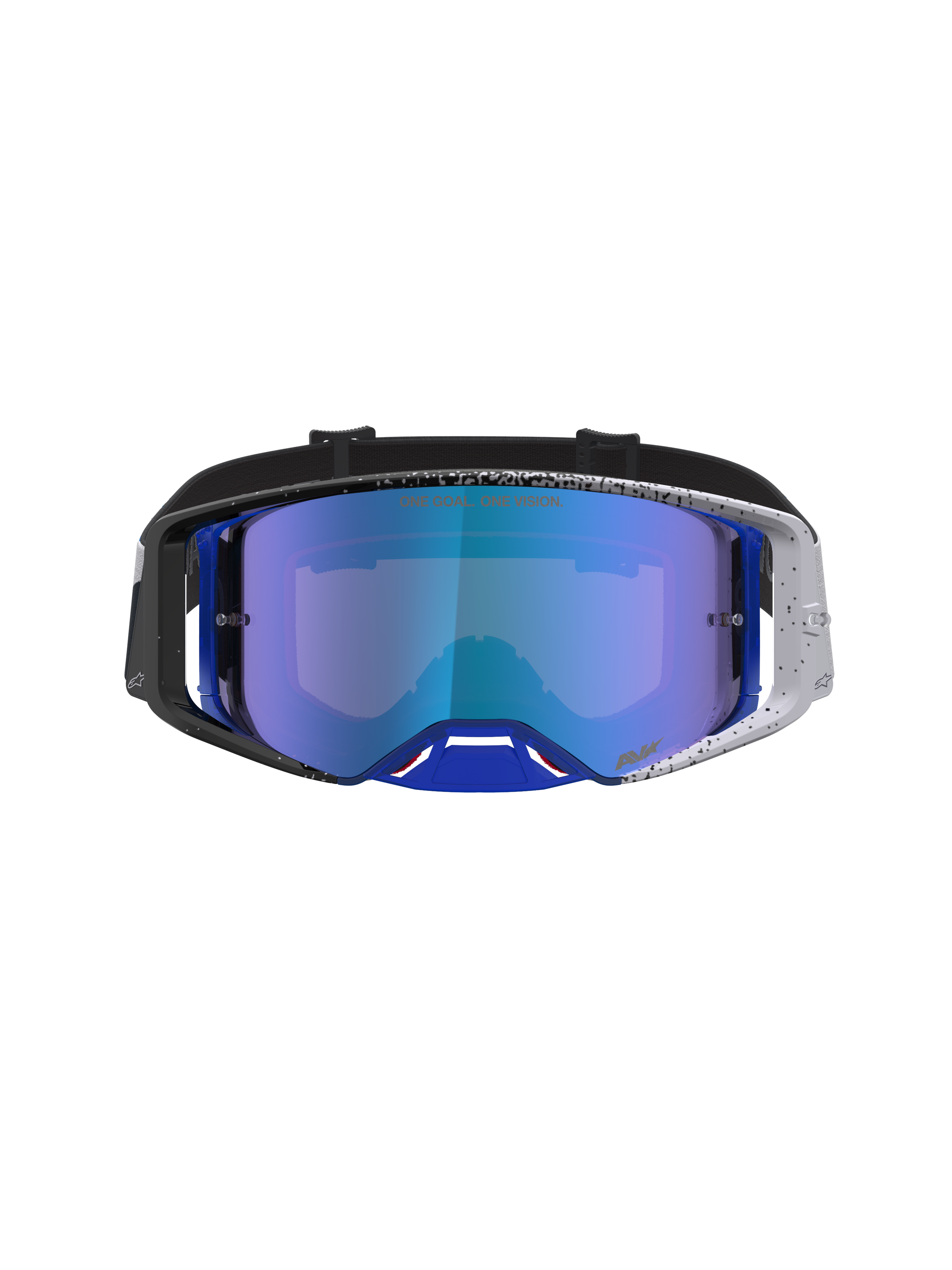 Alpinestars Supertech Hiten Motocross-Schutzbrille, blau verspiegelte Scheibe, Blau und Schwarz, gesprenkeltes Rahmen-Design