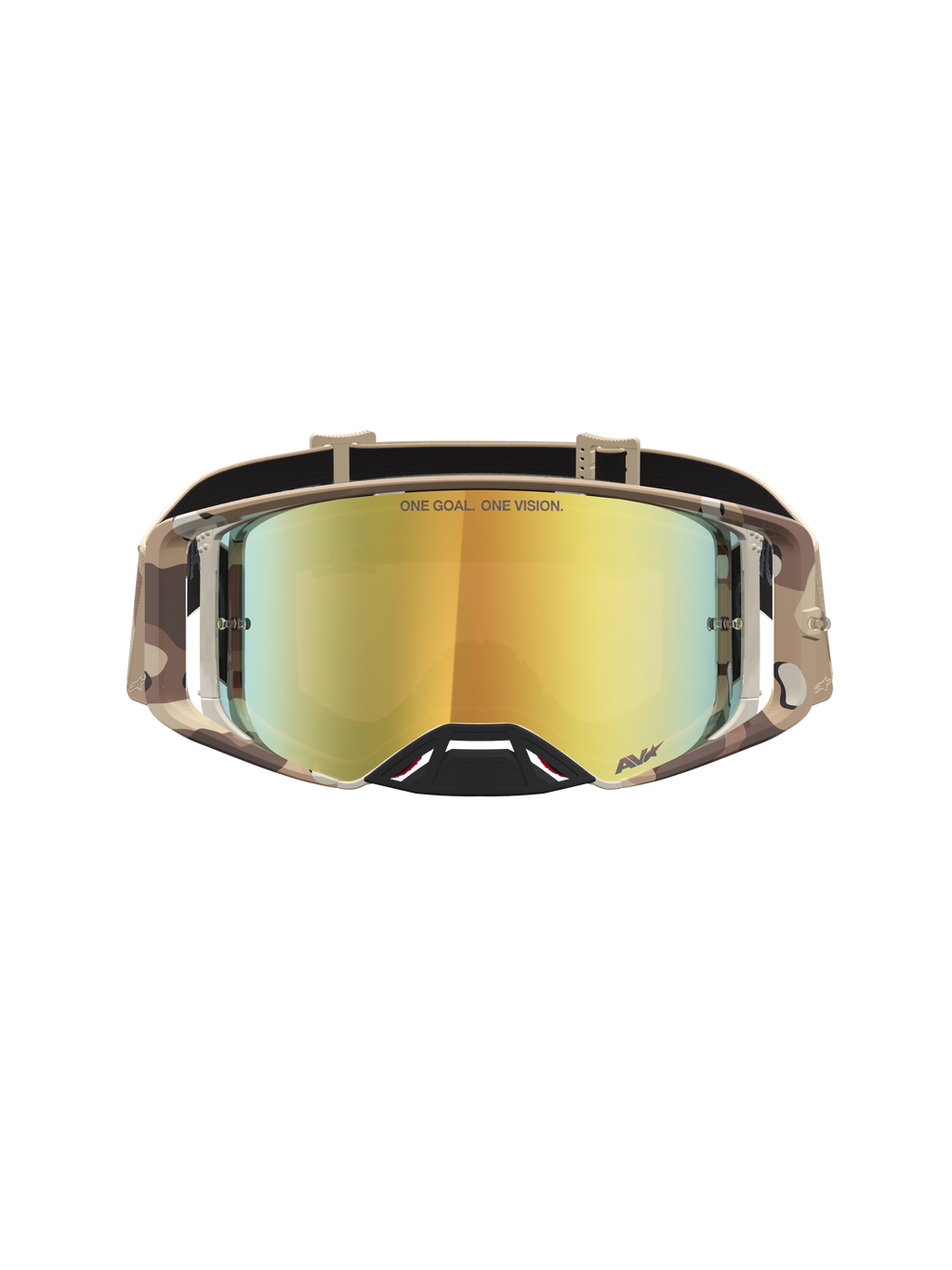 Alpinestars Supertech Lone Schutzbrille, Motocross-Schutzbrille für den Offroad-Rennsport, Gold verspiegeltes Glas mit Camo Desert Camouflage-Rahmen, professionelle MX-Brille