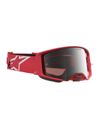 Alpinestars Supertech Vesta Schutzbrille, Motocross-Racing, Fluo-Rot und Silber-Verspiegelt, Brillenband mit weißem Stern-Logo.
