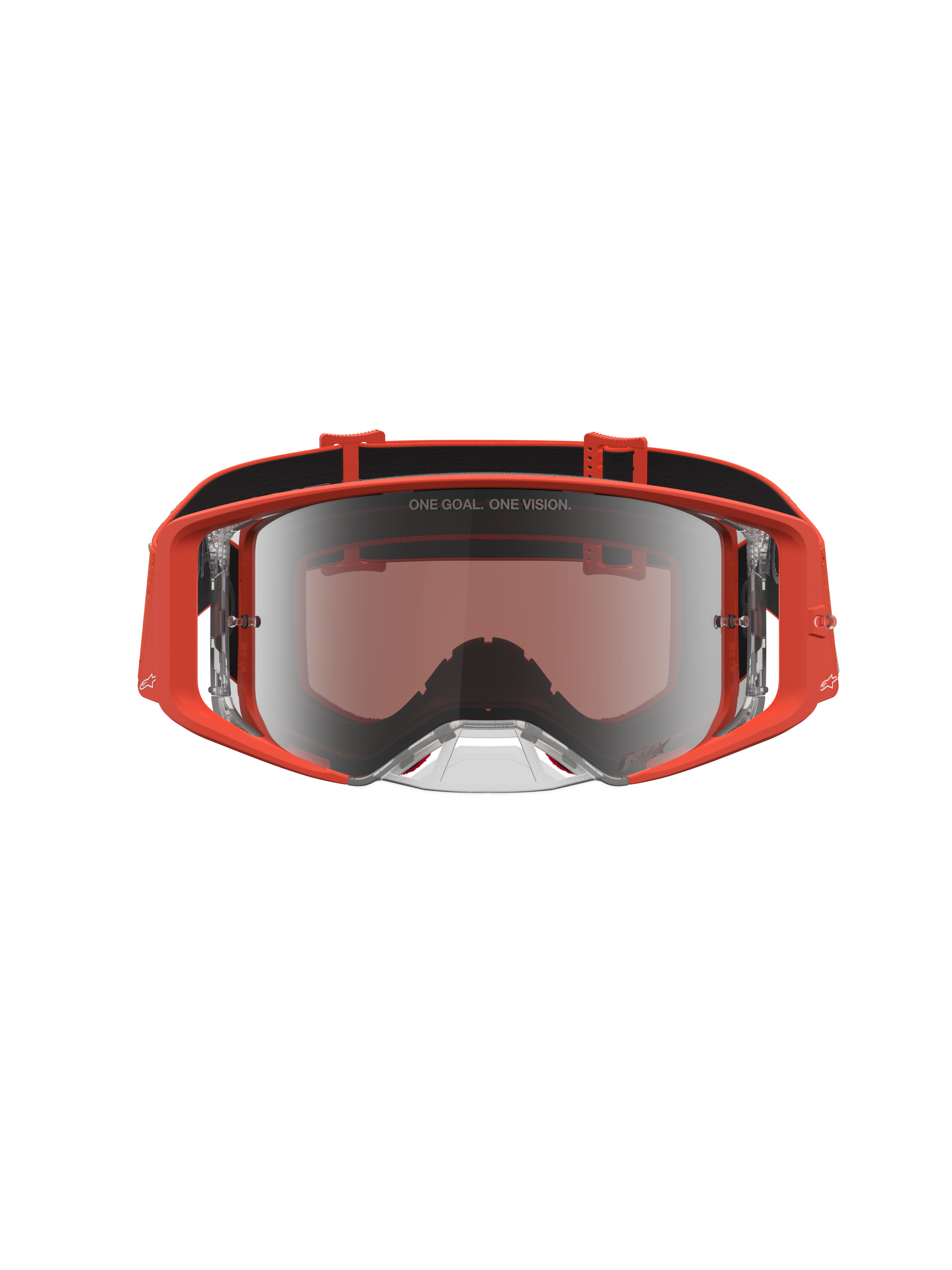 Alpinestars Supertech Schutzbrille Vesta für Motocross in Orange und Silber mit verspiegelter Scheibe.