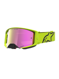 Alpinestars Supertech Vesta Motocross Goggles in Yellow Fluo and Black with a protective Pink Mirror lens for off-road riding.