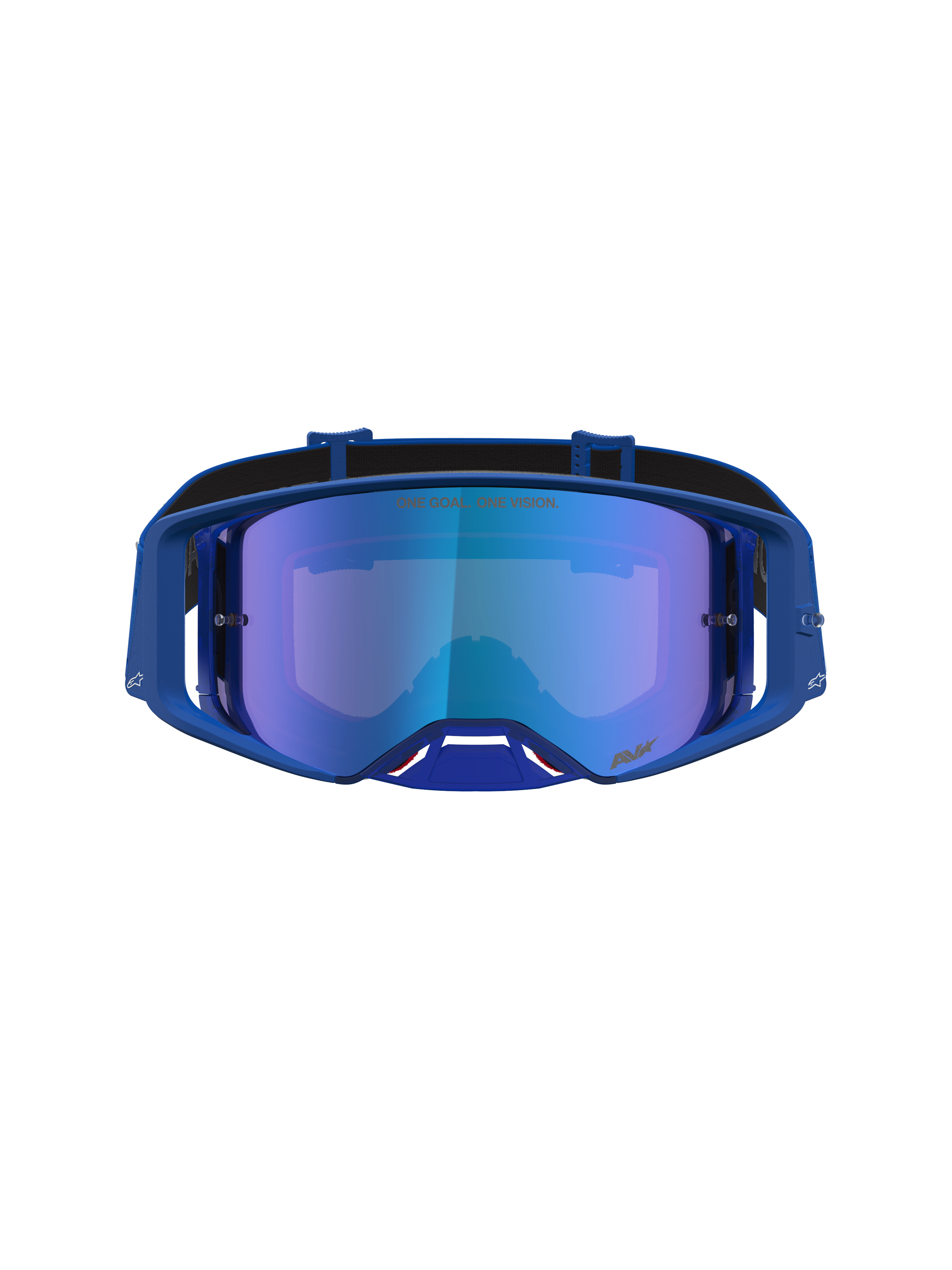 Alpinestars Supertech Vesta Schutzbrille, Motocross-Goggles für Offroad- und Supercross-Einsätze, Blau mit verspiegelter blauer Linse und ergonomischem Rahmen.