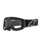 Alpinestars Vision 8 Corp Goggles, Motocross Goggles, Black frame with Clear lens, wide black adjustable strap with prominent white Alpinestars star logo, visible 3D molded face foam, professional off-road racing eye protection