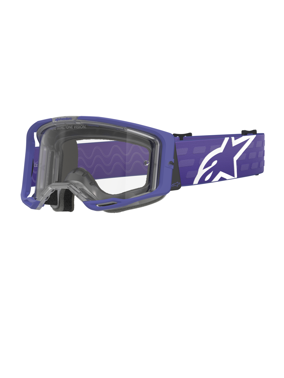 Alpinestars Vision 8 Corp Goggles, Motocross-Brille, Lila und Klar, mit lila A-FLEX-Rahmen und klarer Linse, lila Band mit großem weißen Stern-Logo, weites Sichtfeld, entwickelt für Performance im Offroad-Rennsport