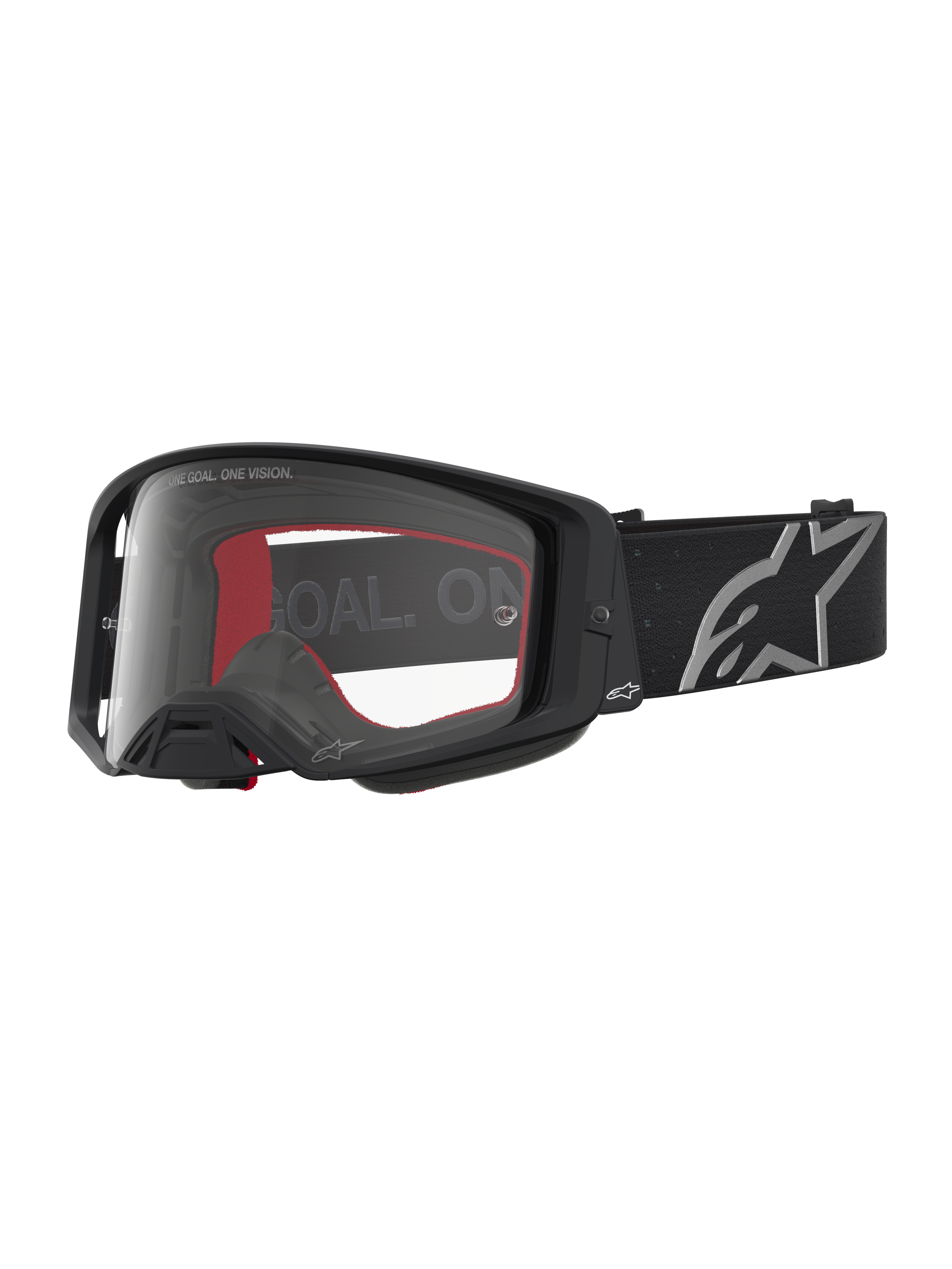 Alpinestars Supertech Vesta Schutzbrille in Schwarz Matt und Silber mit klarer Linse für Offroad-Motocross-Performance.