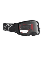 Alpinestars Supertech Vesta Schutzbrille, Motocross-Brille in Mattschwarz und Silber mit klarer Scheibe.