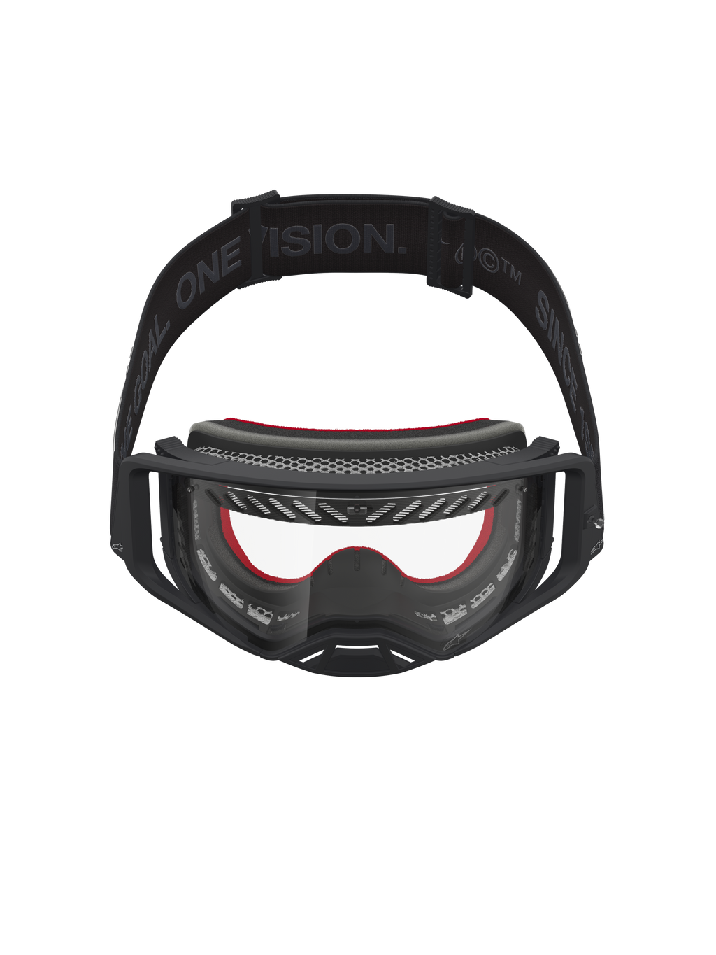 Alpinestars Supertech Vesta Schutzbrille, Motocross-Schutzbrille in Schwarz und Rot, klare Polycarbonat-Scheibe für Offroad-Rennen.