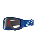 Alpinestars Supertech Vesta Schutzbrille, Blau und Weiß, Motocross-Brille mit klarer Polycarbonat-Linse und weißem Stern-Logo.
