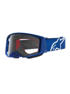 Alpinestars Supertech Vesta Schutzbrille, Blau und Weiß, Motocross-Brille mit klarer Polycarbonat-Linse und weißem Stern-Logo.