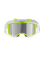 Alpinestars Vision 8 Wordmark Goggles, Motocross-Brille, Weiß und Gelb Fluo, silbern verspiegelte Scheibe mit dem Schriftzug 'ONE GOAL. ONE VISION.', weites Sichtfeld, weißes Band mit grauen Akzenten, Hochleistungs-Offroad-Brille