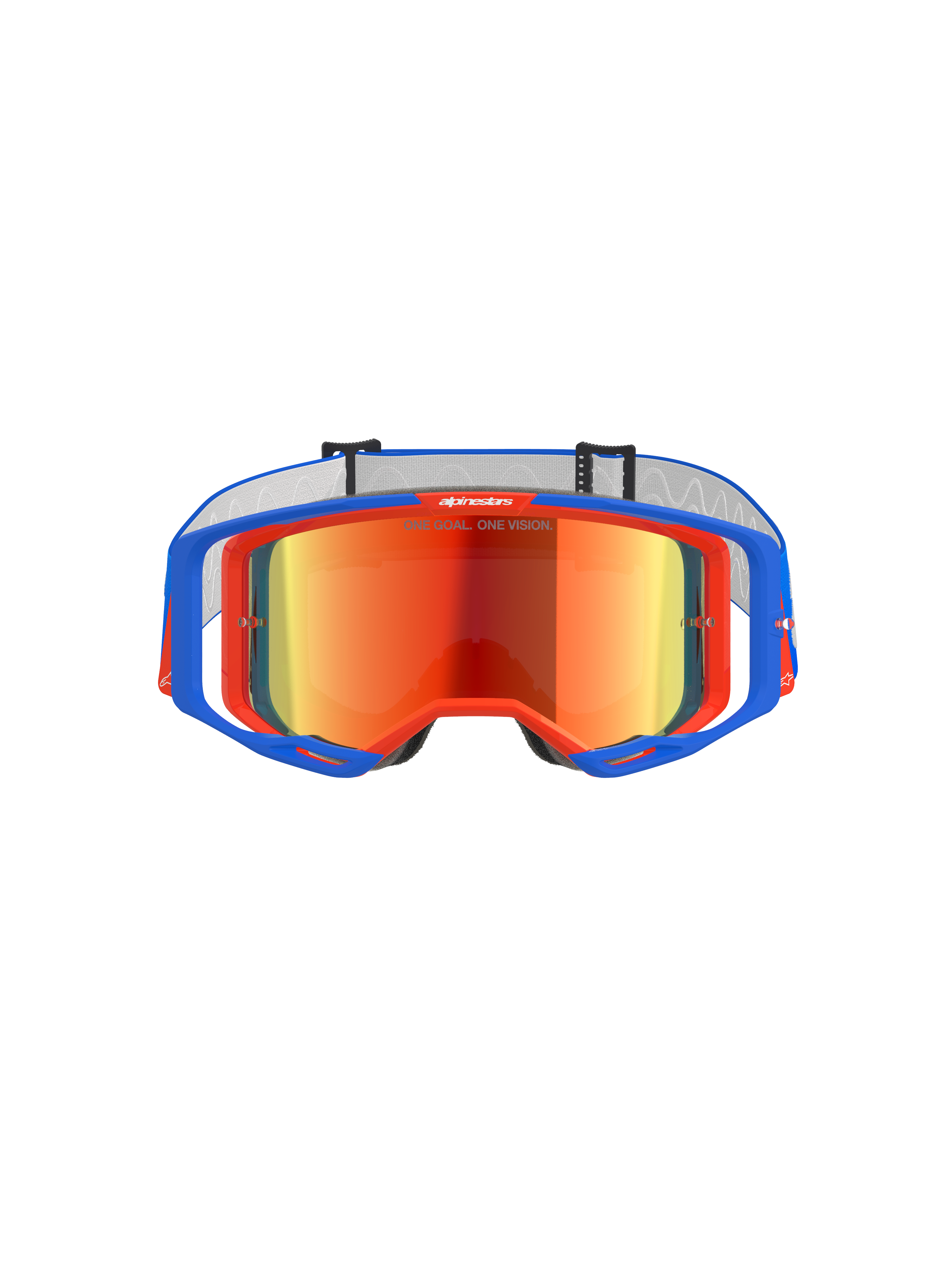 Alpinestars Vision 8 Wordmark Brille, Motocross-Brille, Blau und Orange mit rot verspiegelter Linse, weites Sichtfeld und leistungsstarker A-FLEX-Rahmen für den Offroad-Rennsport